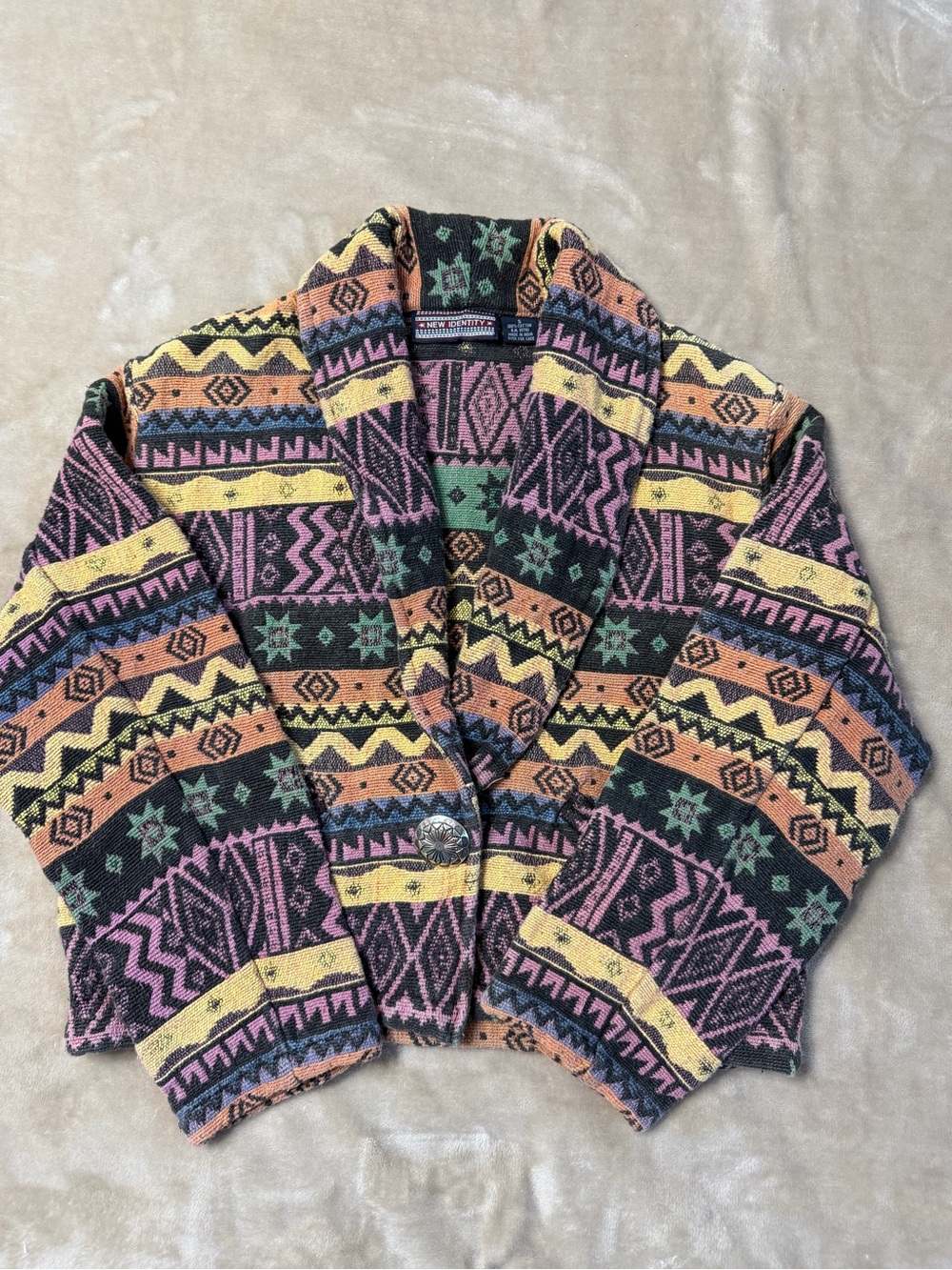 New Identity Multicolor Geometric Southwest Cardigan Jacket Vintage 90s Small